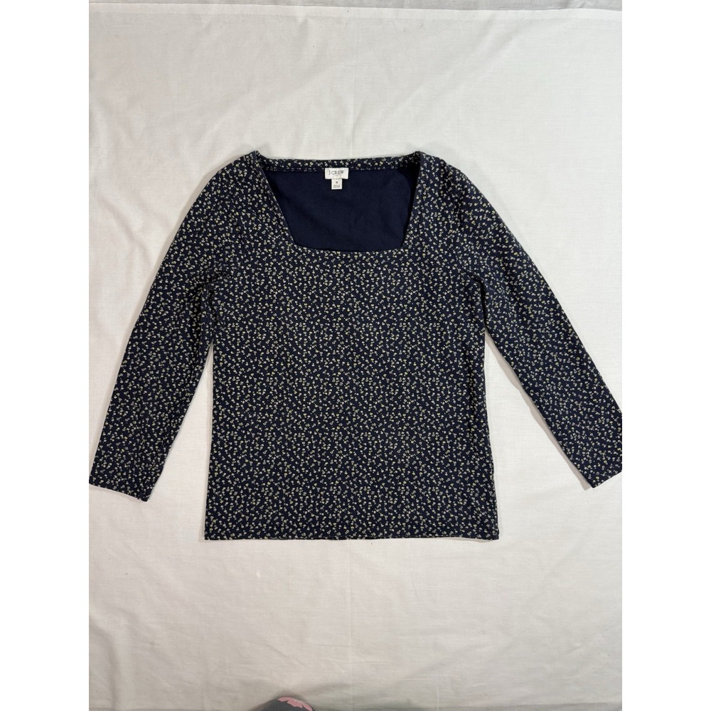 J. Crew women's Small top blue Floral‎ color square neck long sleeve